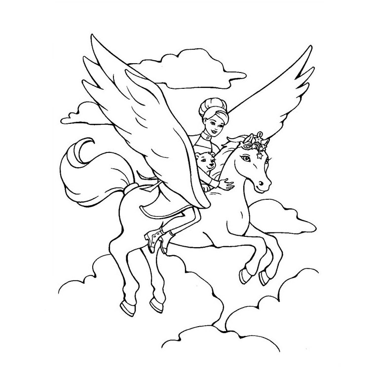 Coloriage Barbie Et Le Cheval Magique - Barbie à imprimer