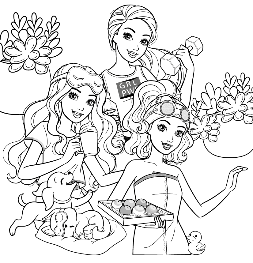 Coloriage Barbie Et Ses Amis Soiree Entre Filles - Barbie à imprimer
