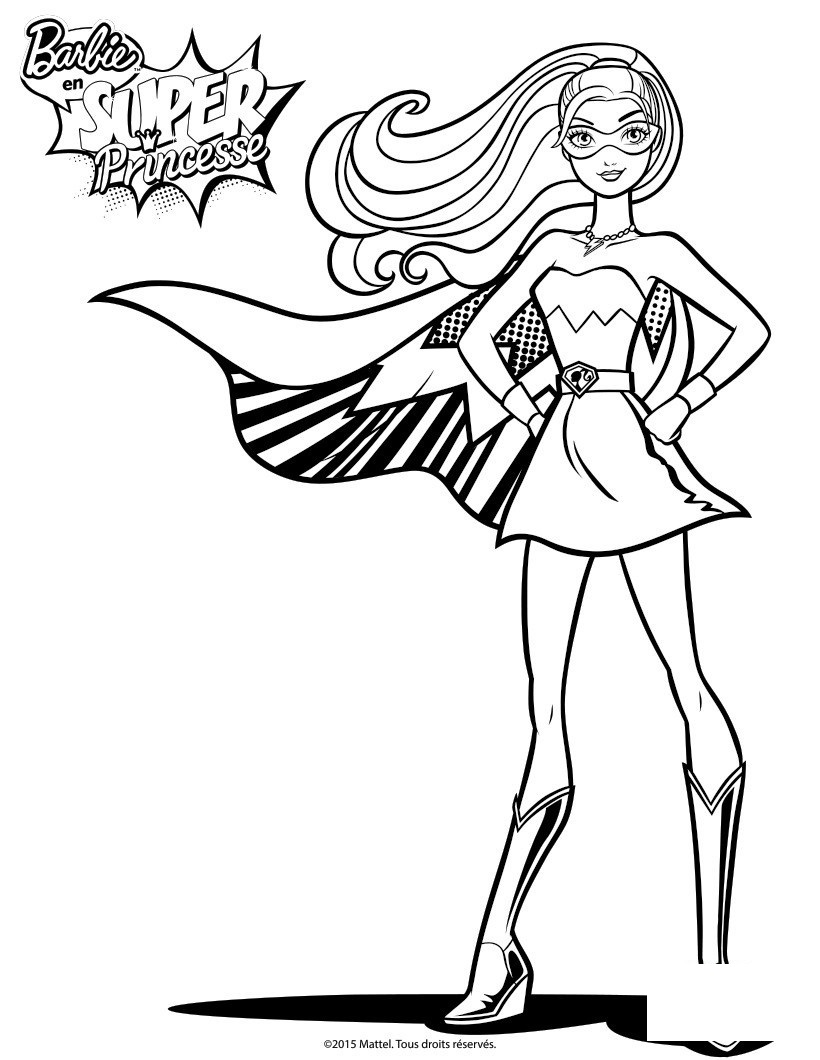 Coloriage Barbie Habillee En Super Héroïne - Barbie à imprimer