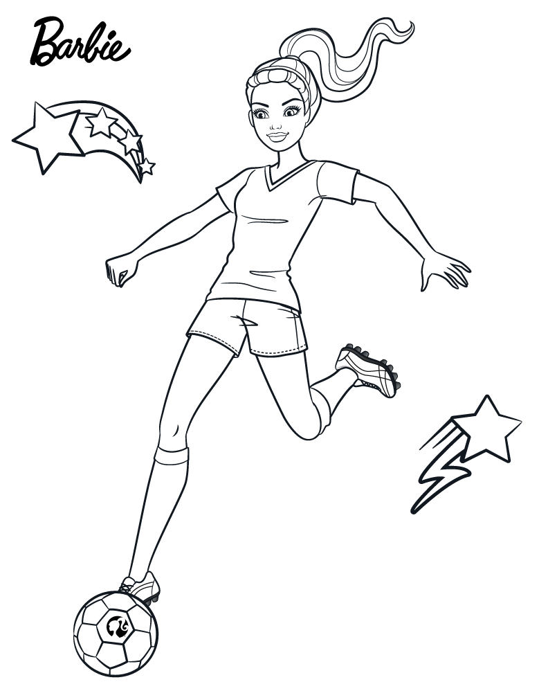 Coloriage Barbie Joue Au Foot Sport - Barbie à imprimer