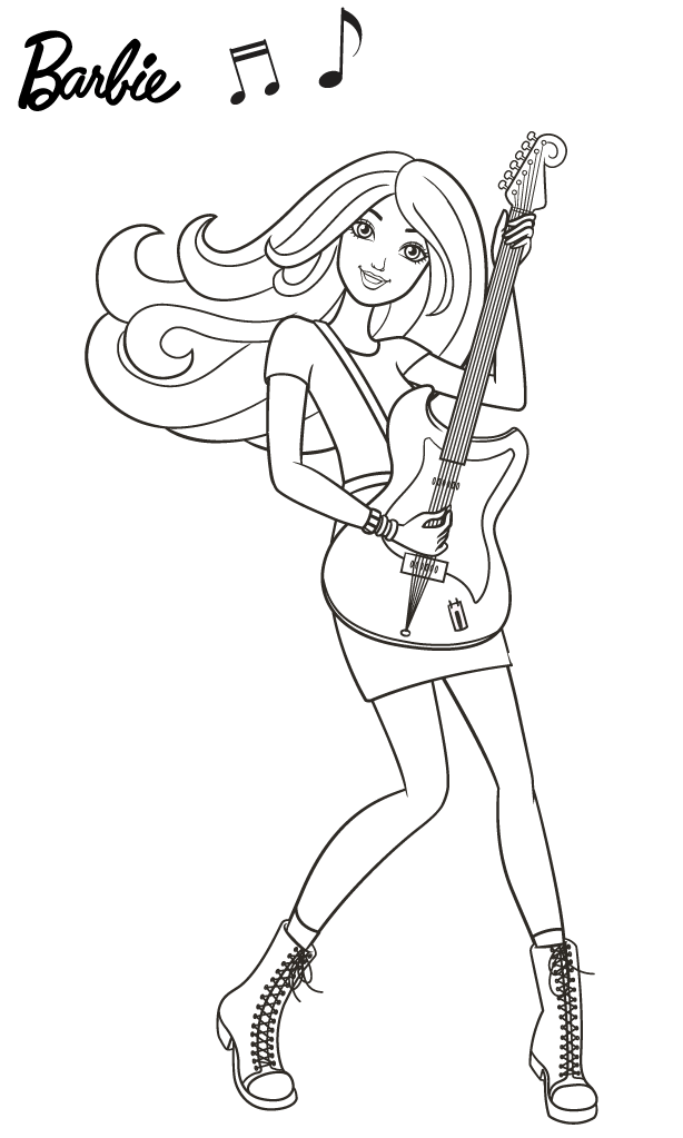 Coloriage Barbie Joue De La Musique Avec Sa Guitare - Barbie à imprimer