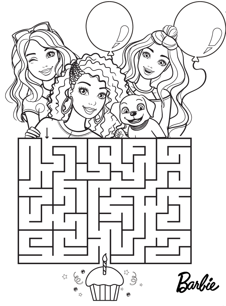 Coloriage Barbie Labyrinthe Anniversaire Cupcake - Barbie à imprimer