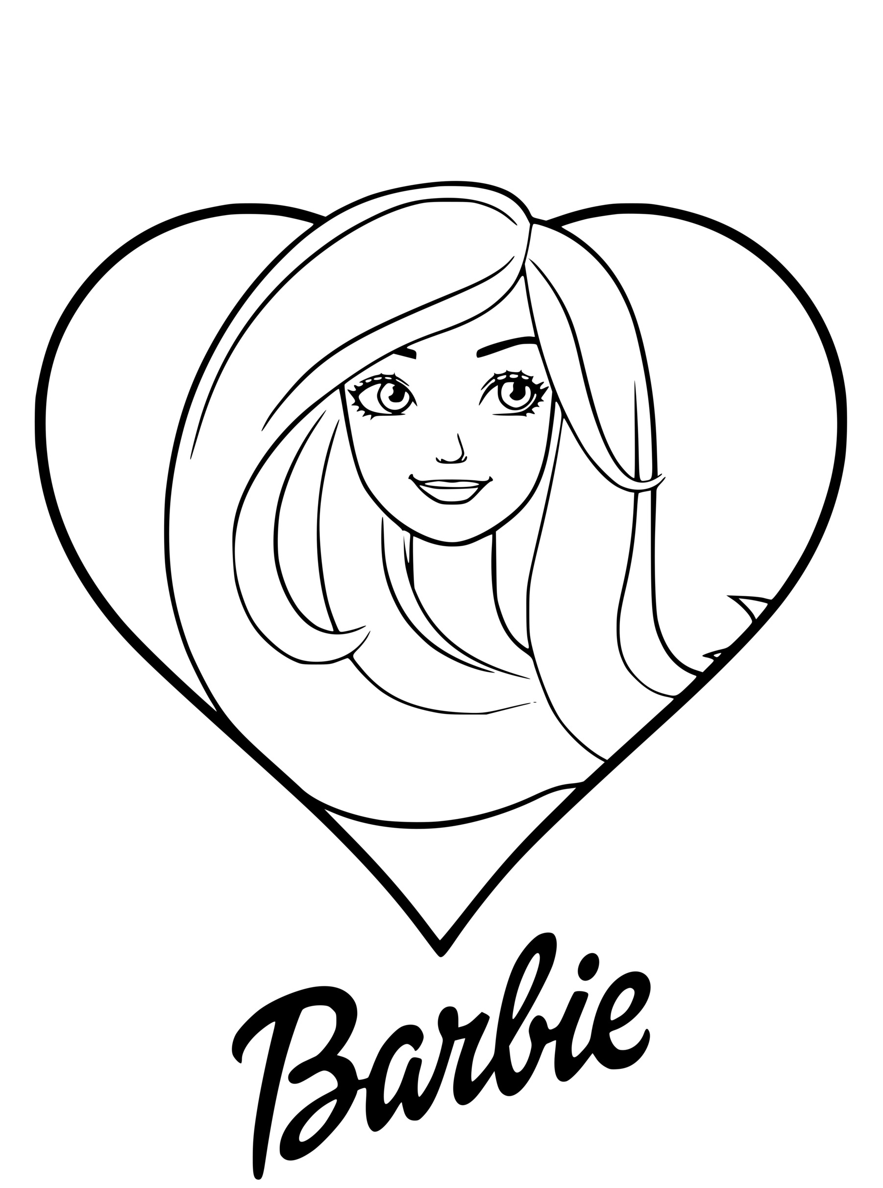 Coloriage Barbie Love Avec Un Cœur - Barbie princesse à imprimer