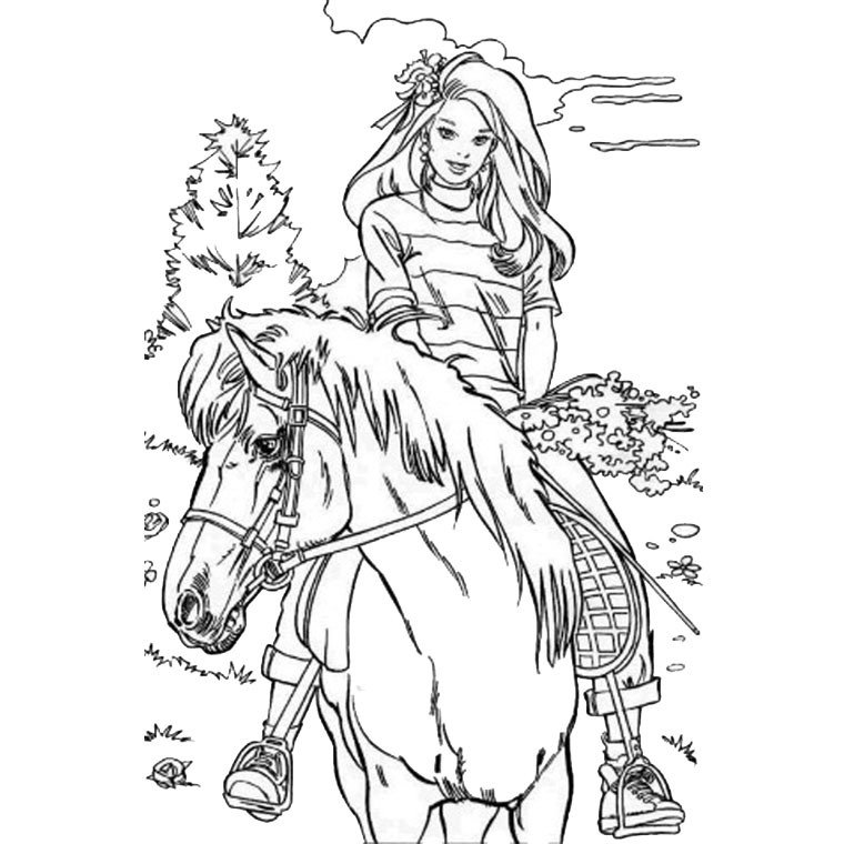 Coloriage Barbie Poney - Poney à imprimer