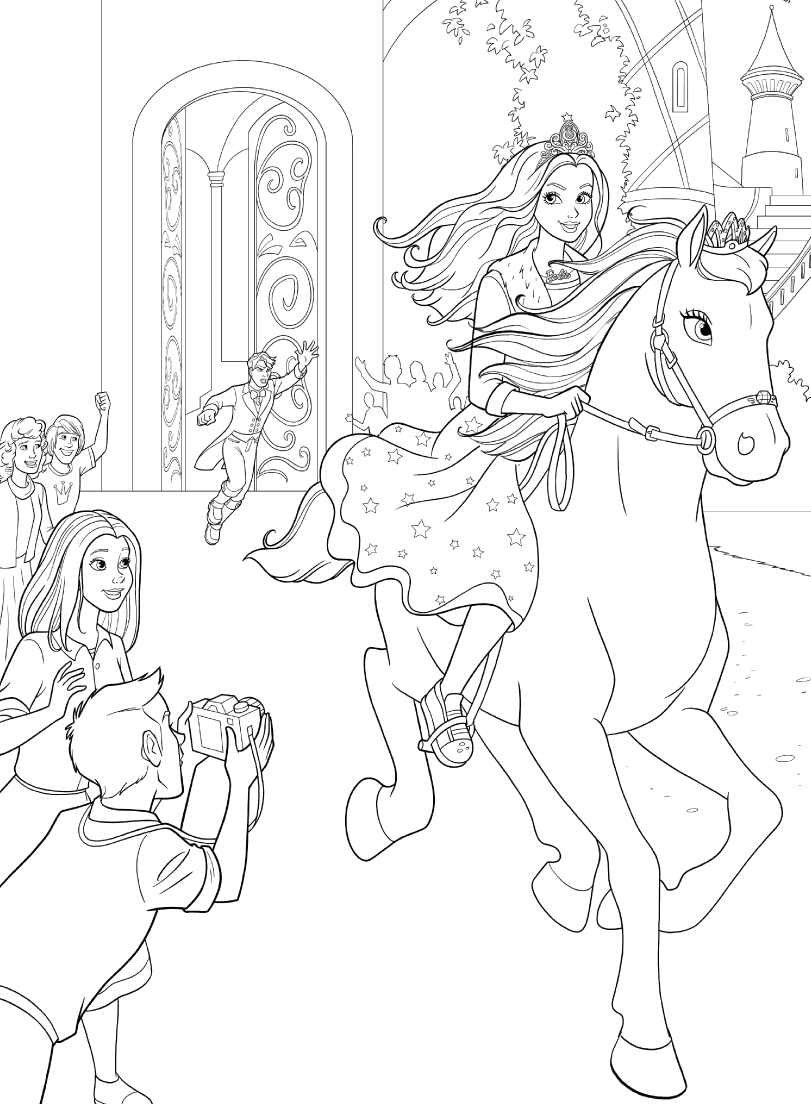 Coloriage Barbie Princesse Avec Son Cheval Tawny - Barbie princesse à imprimer