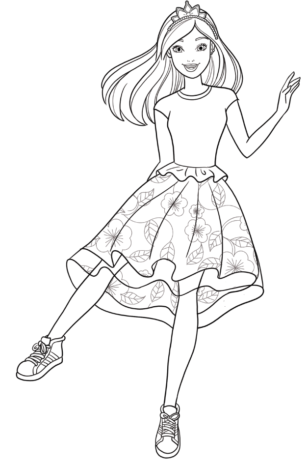 Coloriage Barbie Princesse Avec Une Robe De Fleurs - Barbie princesse à imprimer