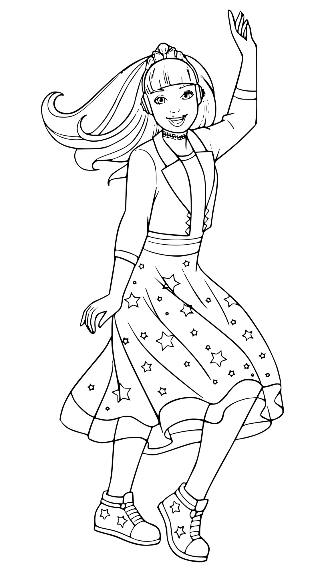 Coloriage Barbie Princesse Danse Avec Une Belle Robe Étoilée - Barbie princesse à imprimer