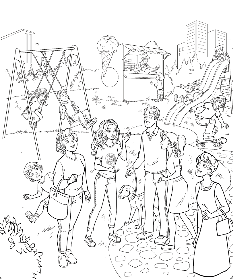 Coloriage Barbie Princesse Est Au Parc Avec Ses Amis - Barbie princesse à imprimer