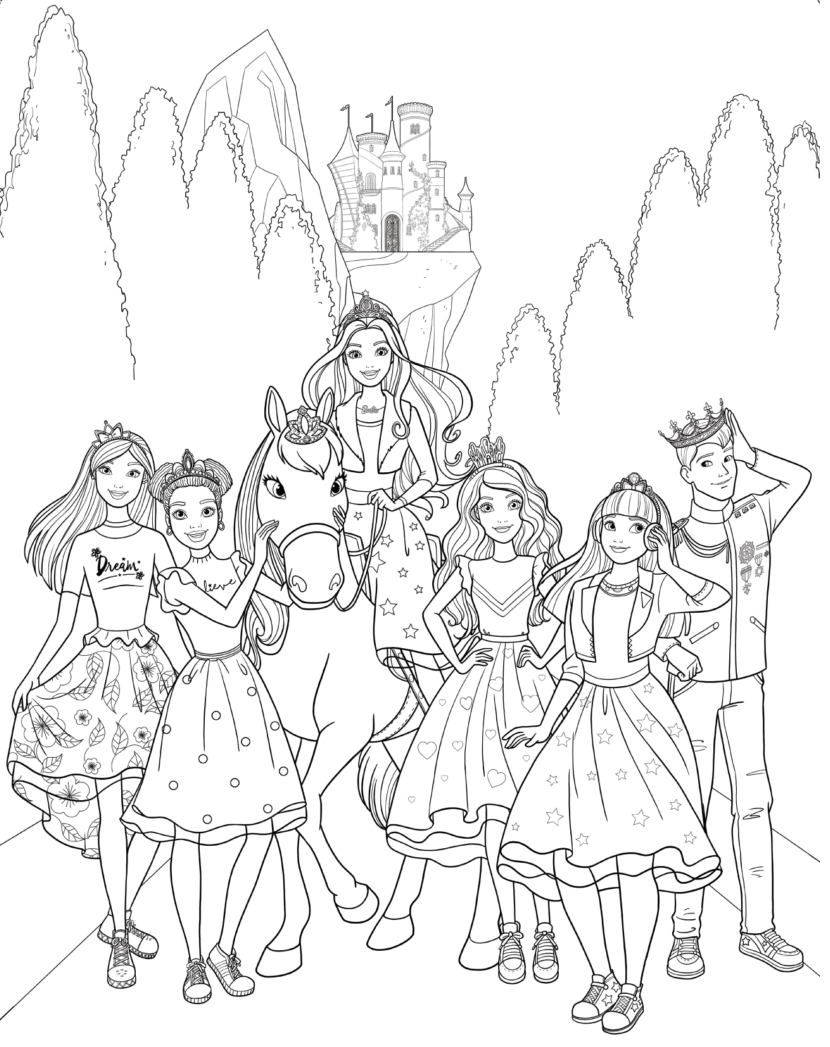 Coloriage Barbie Princesse Et Ses Amies Avec Le Prince - Barbie princesse à imprimer