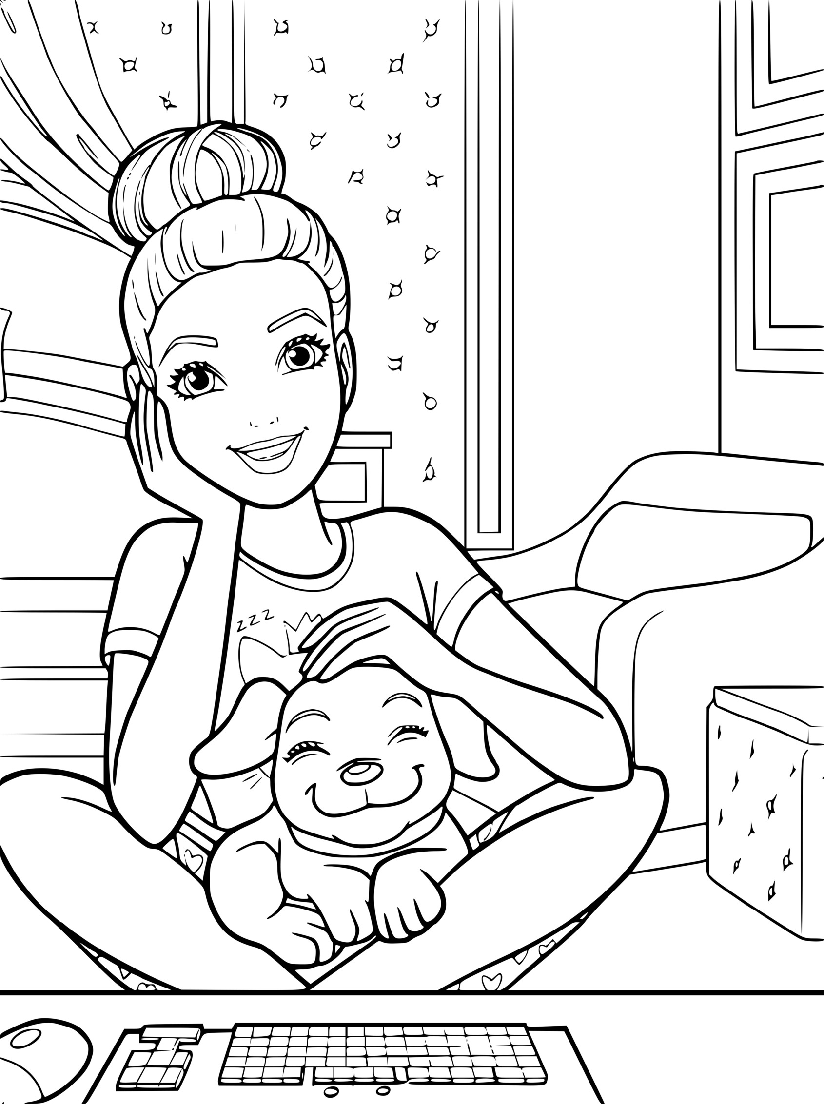 Coloriage Barbie Princesse Et Son Chien Sont Sur Un Ordinateur - Barbie princesse à imprimer