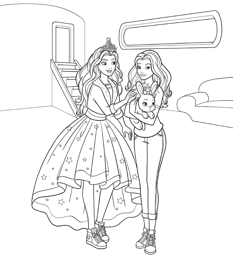 Coloriage Barbie Princesse Et Summer Trouvent Un Lapin Adorable - Barbie princesse à imprimer