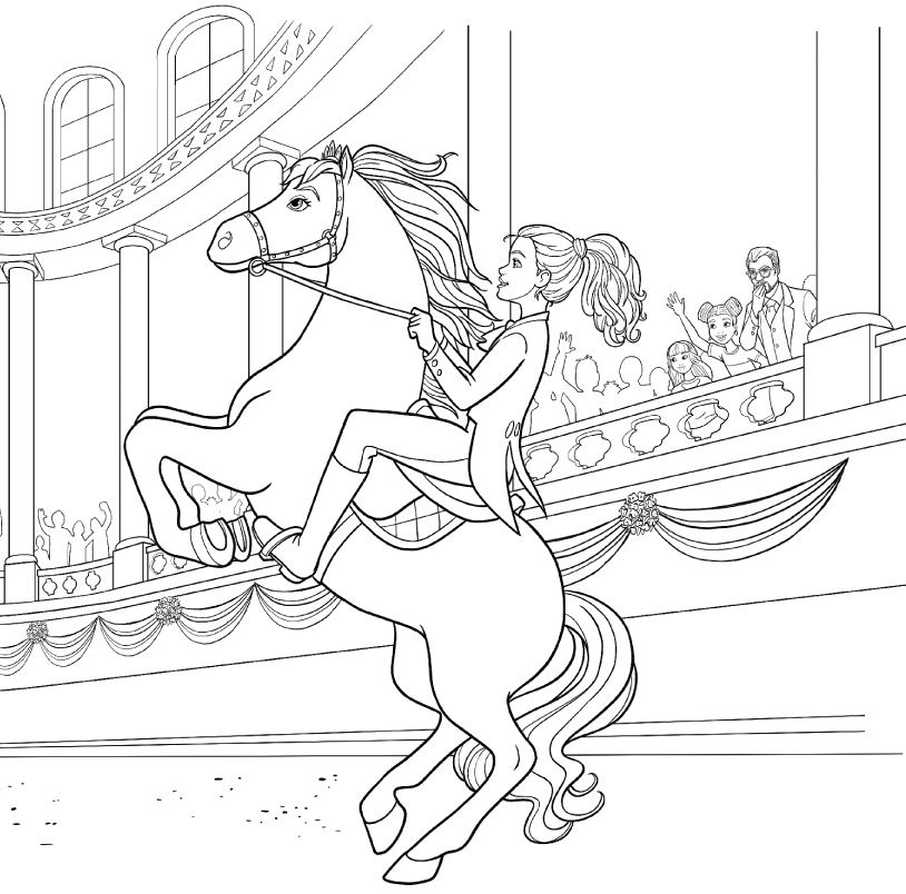 Coloriage Barbie Princesse Fait Un Galop Avec Son Cheval Lors De La Competition Equitation - Barbie princesse à imprimer