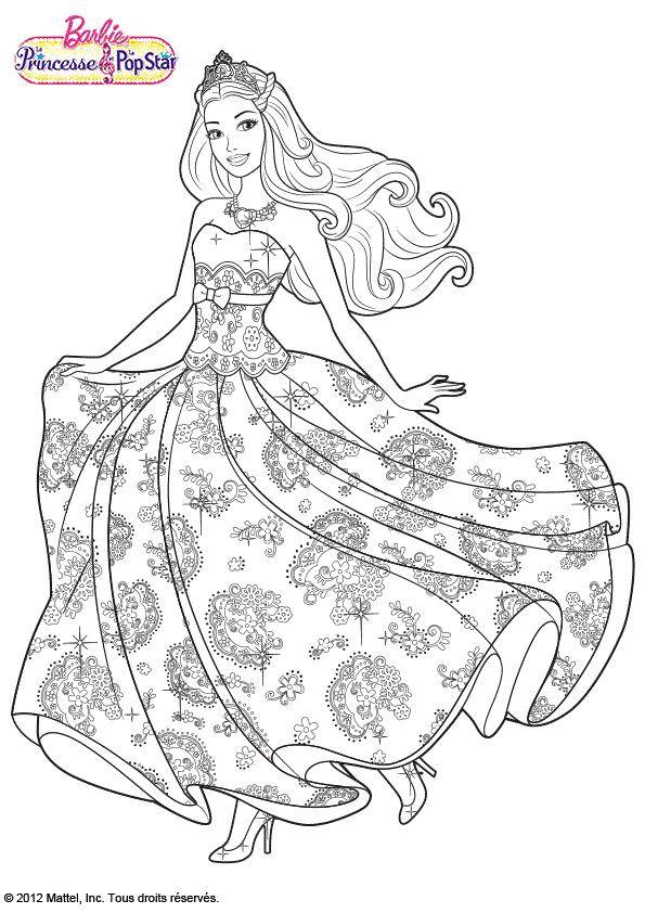 Coloriage Barbie Princesse La Pop Star - Barbie à imprimer