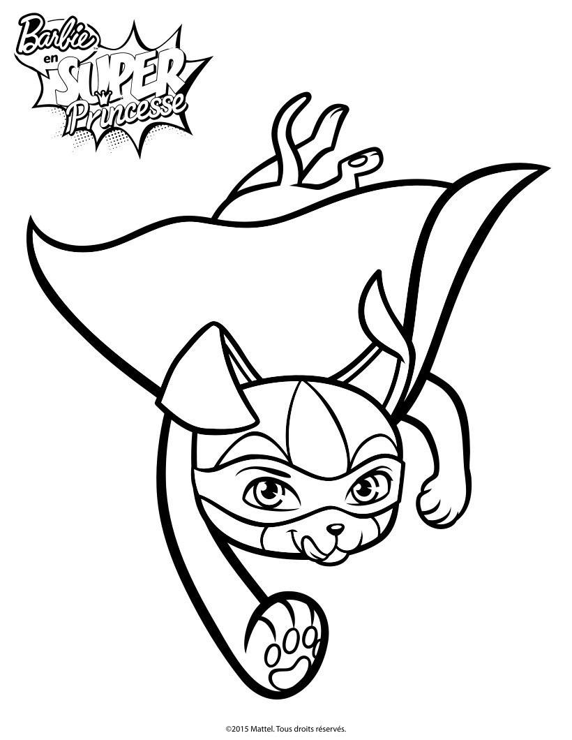 Coloriage Barbie Princesse Newton En Chien Super Héros - Barbie à imprimer