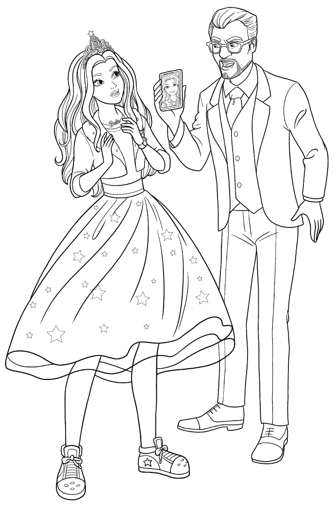 Coloriage Barbie Princesse Papa Montre Une Photo De Barbie A Sa Fille - Barbie princesse à imprimer