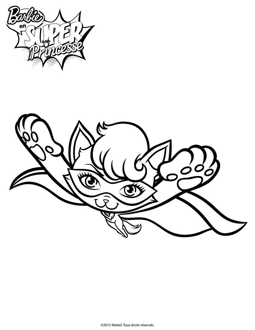 Coloriage Barbie Princesse Parker Le Chat En Plein Vol - Barbie à imprimer