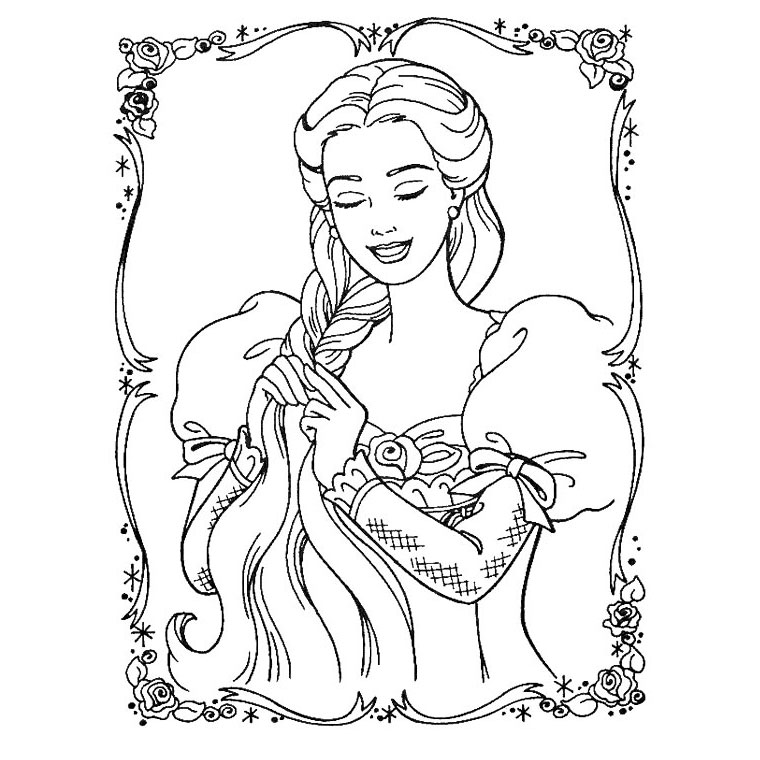 Coloriage Barbie Raiponce - Barbie à imprimer