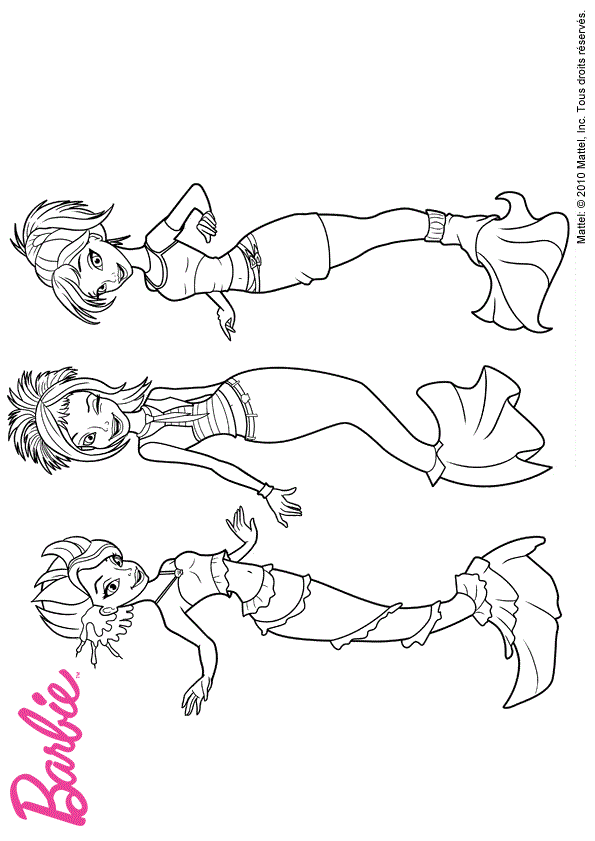 Coloriage Barbie Sirène Avec Ses Amies Princesses - Barbie sirène à imprimer