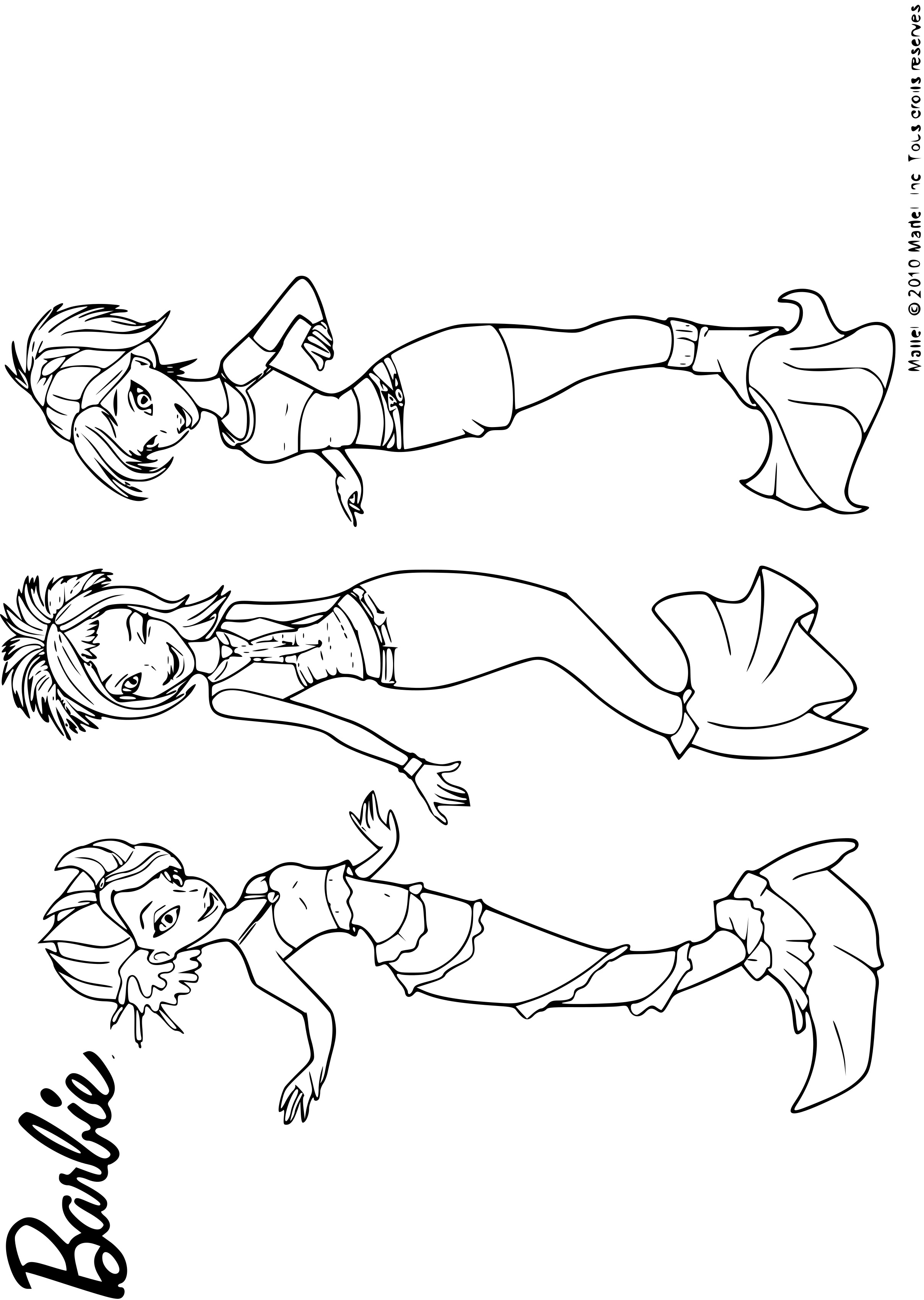 Coloriage Barbie Sirène Avec Ses Amies Princesses - Barbie sirène à imprimer
