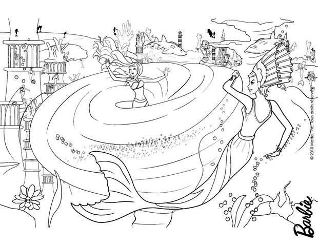 Coloriage Barbie Sirène Est Prise Dans Une Tournade Par Une Méchante Sirène - Barbie sirène à imprimer