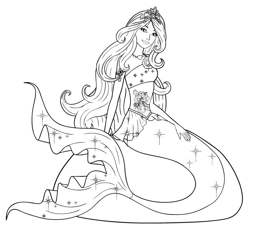 Coloriage Barbie Sirène Se Repose Après Une Longue Journée Dans La Plage - Barbie sirène à imprimer