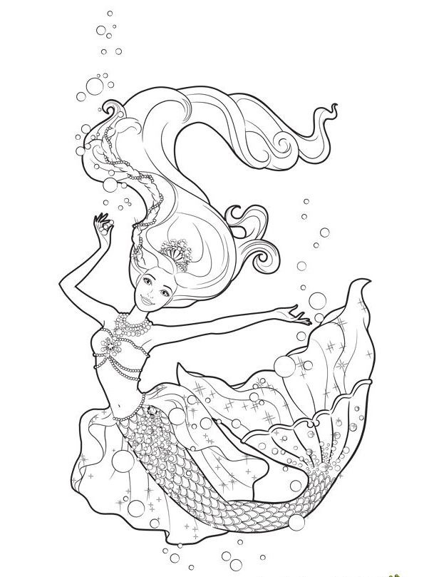 Coloriage Barbie Sirène Sous La Mer Avec Les Animaux - Barbie sirène à imprimer