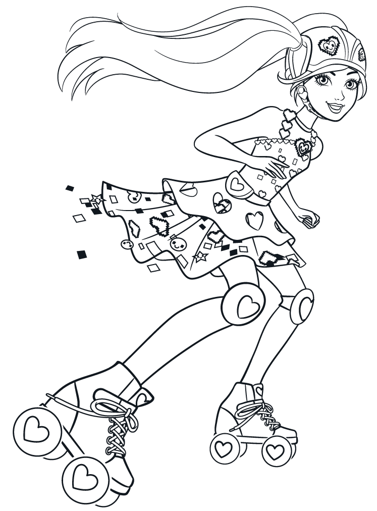 Coloriage Barbie Video Game Hero Fait Du Patins A Roues Alignees - Barbie à imprimer