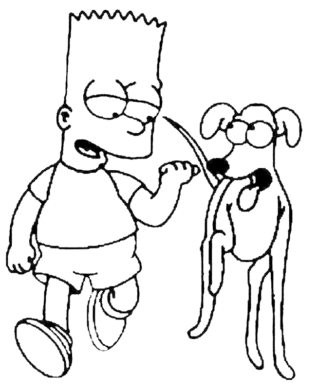 Coloriage Bart Et Le Chien Petit Papa Noël - Simpson à imprimer
