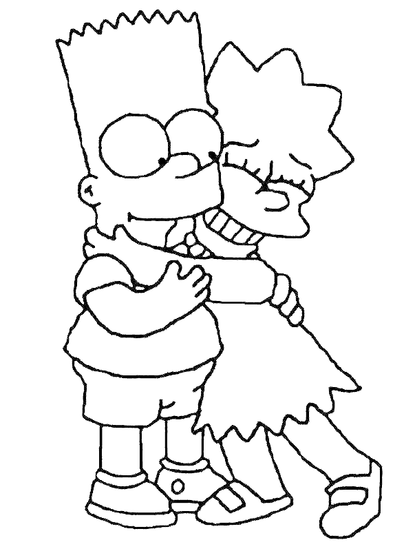 Coloriage Bart Et Lisa Font Un Hug - Simpson à imprimer