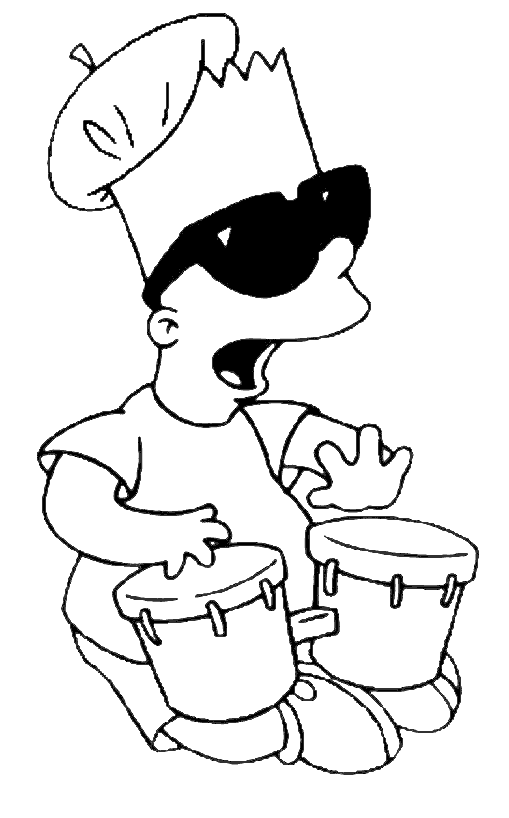 Coloriage Bart Fait De La Musique Avec Des Tamtam - Simpson à imprimer