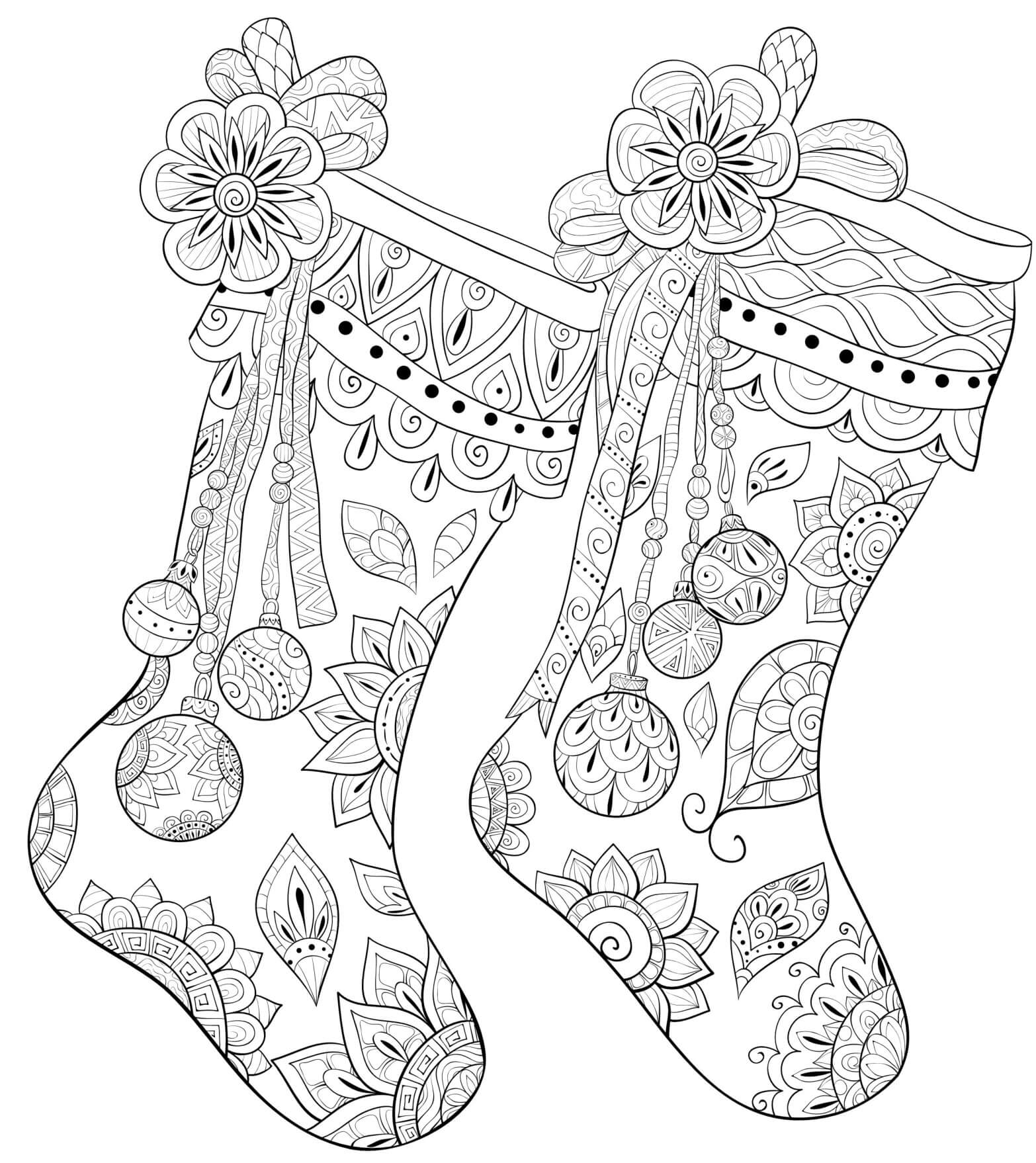 Coloriage Bas De Noël Avec Décorations Mandala - Noël adulte à imprimer