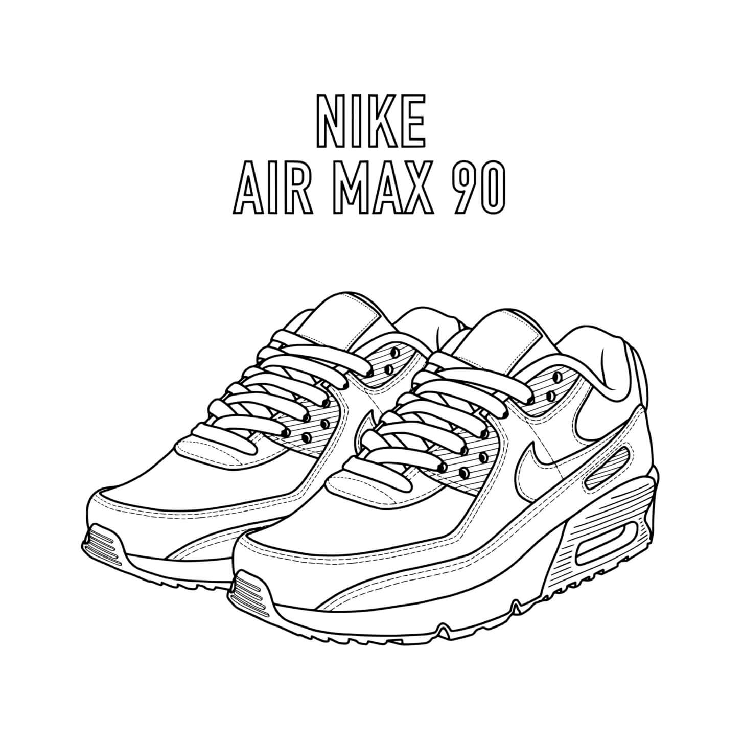 Coloriage Basket Nike Air Max 90 aux détails sportifs - Basket à imprimer