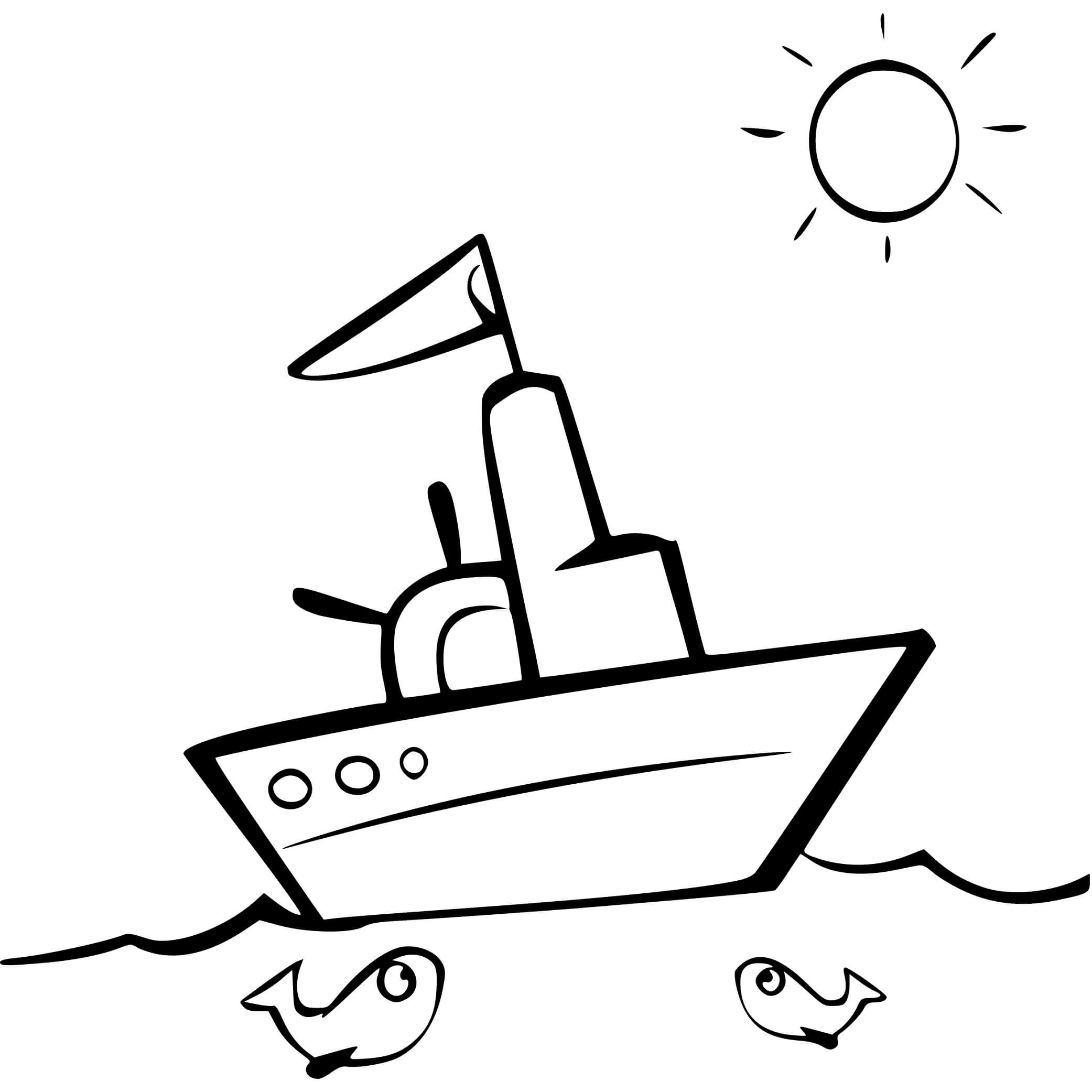 Coloriage Bateau Maternelle Poissons Et Soleil - Bateau à imprimer