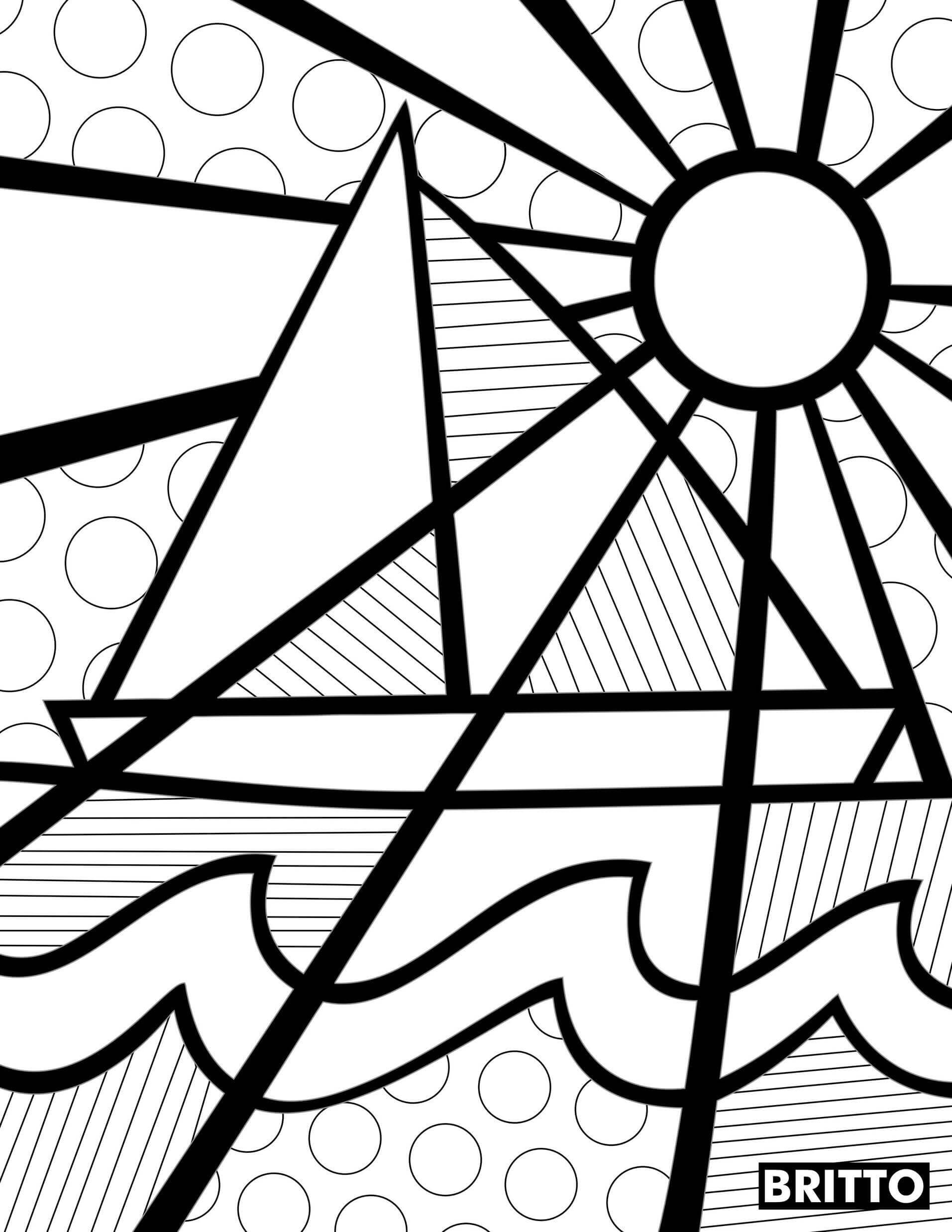 Coloriage Bateau Soleil Romero Britto - Romero britto à imprimer