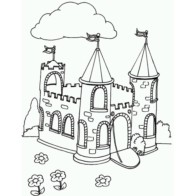 Coloriage Beau Château - Chat à imprimer