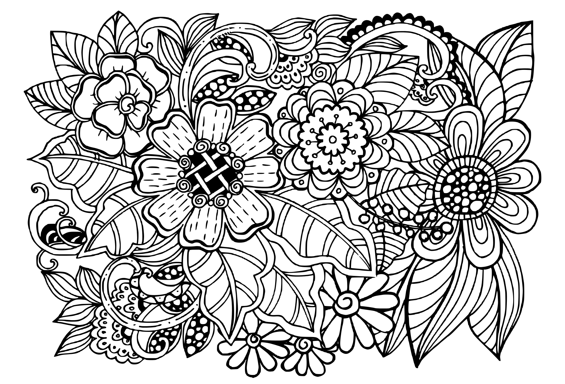 Coloriage Beau Doodle Motif Floral Adulte - Adulte à imprimer