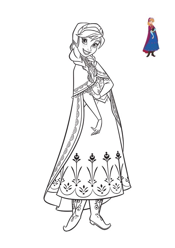 Coloriage Anna souriante aux traits kawaii Frozen - La Reine des neiges à imprimer