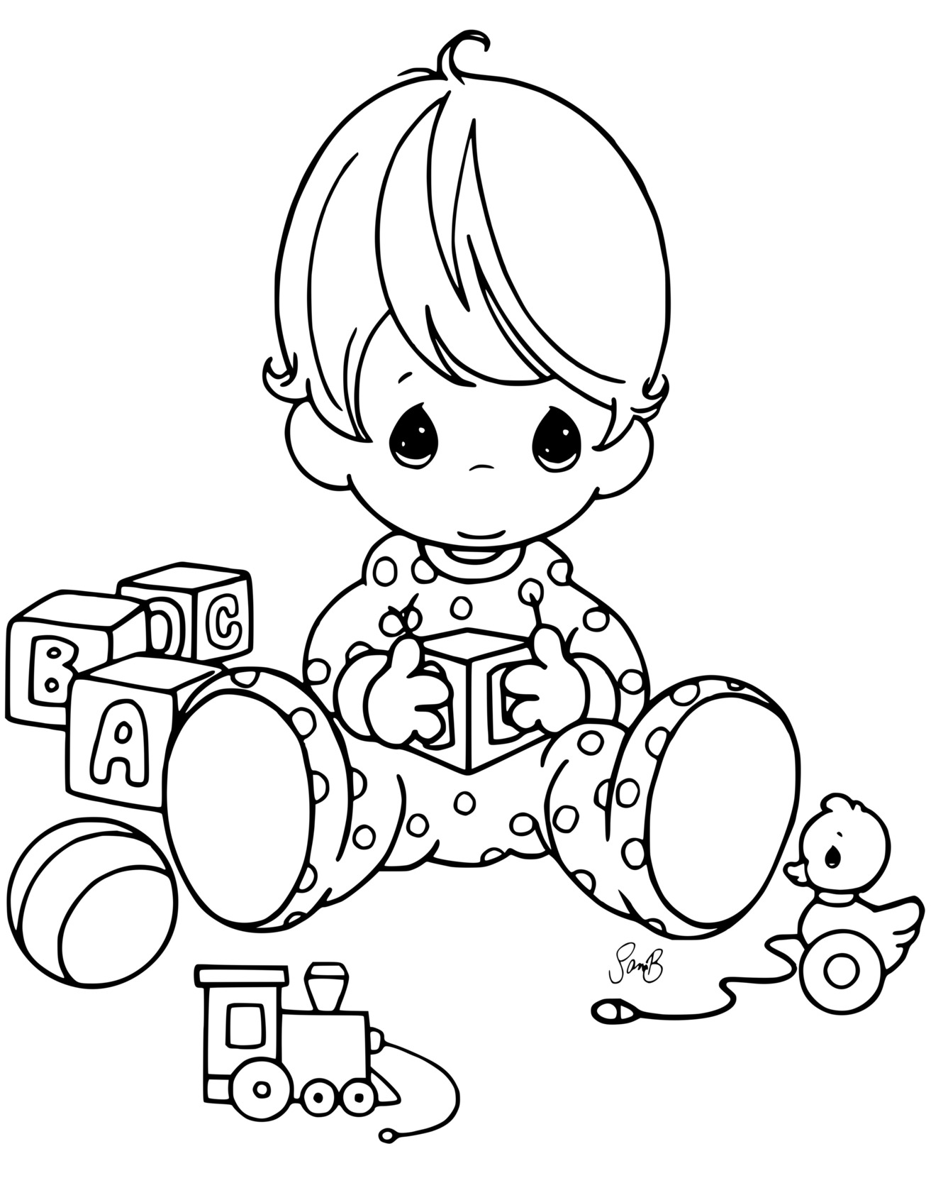 Coloriage Bébé Avec Ses Jouets - Bébé à imprimer