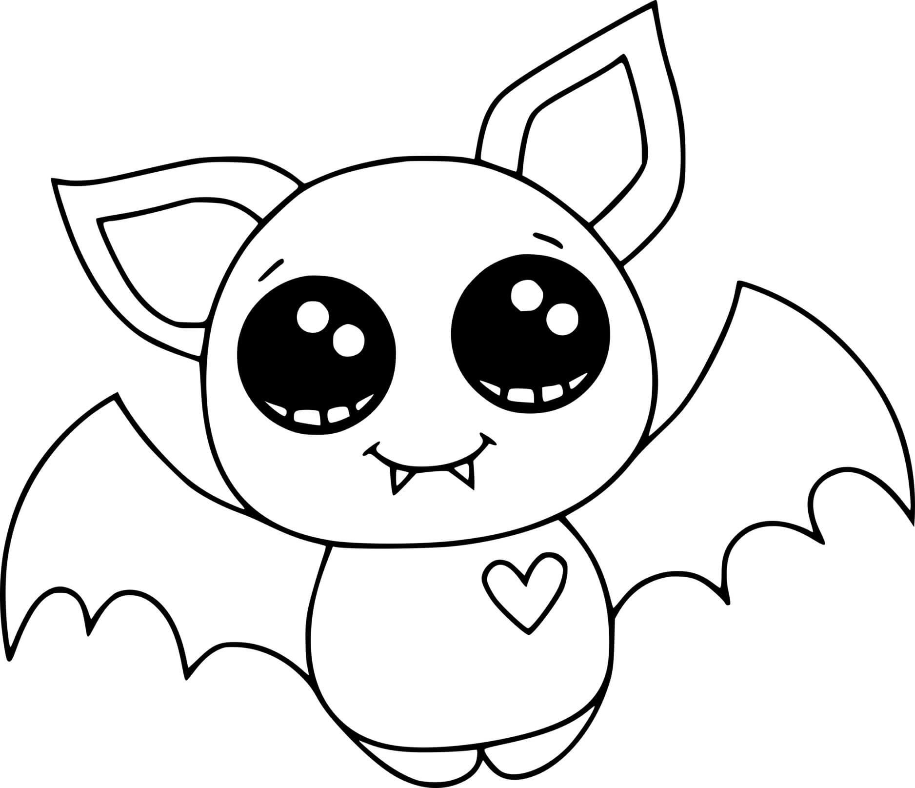 Coloriage Petite Chauve-Souris Kawaii Mignonne - Halloween chauve souris à imprimer