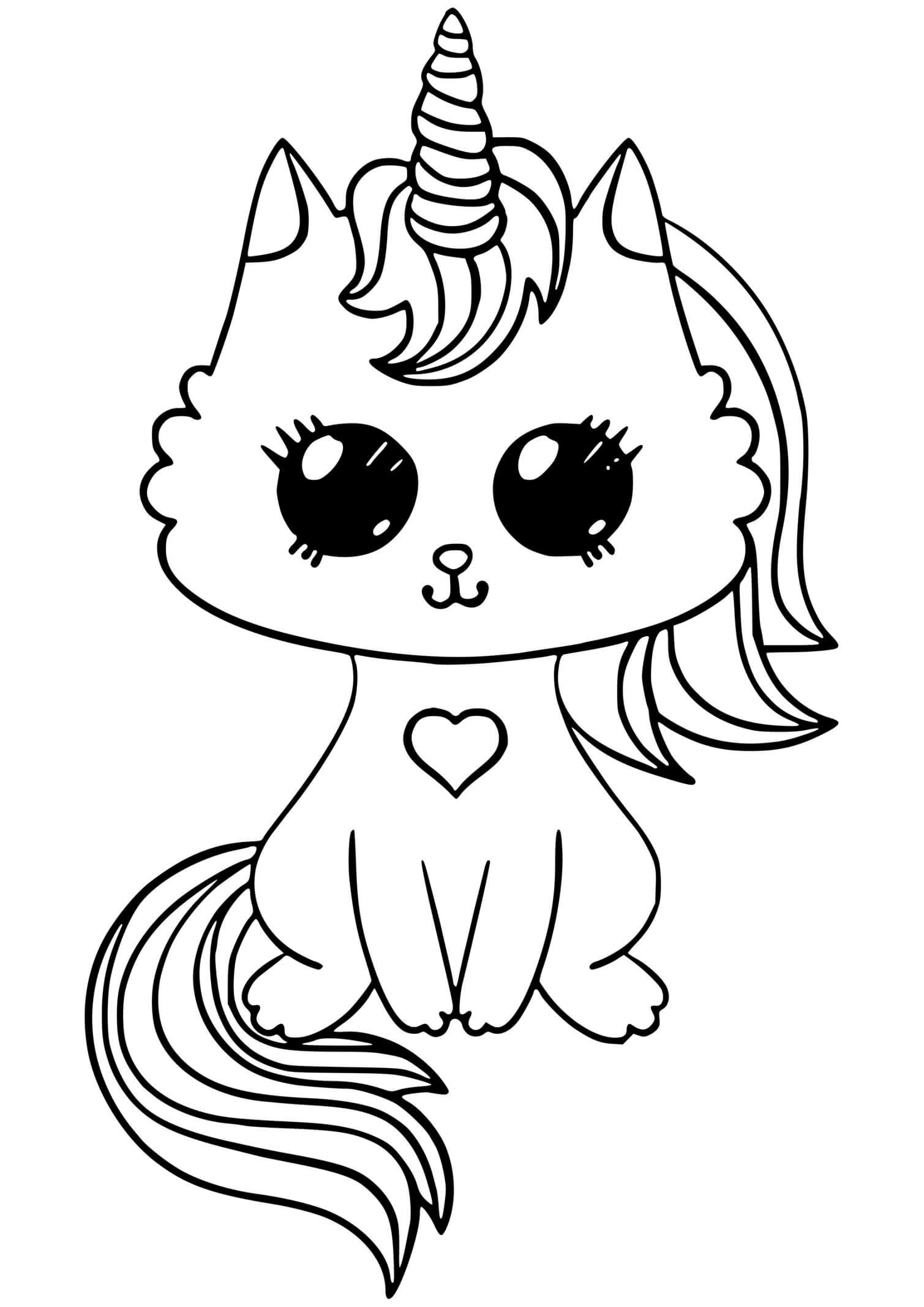 Coloriage Bébé Chat Licorne Kawaii - Chat licorne à imprimer