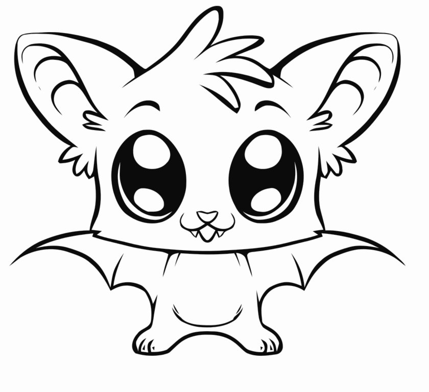 Coloriage Bébé Chauve-Souris Mignonne Kawaii - Animaux mignon à imprimer