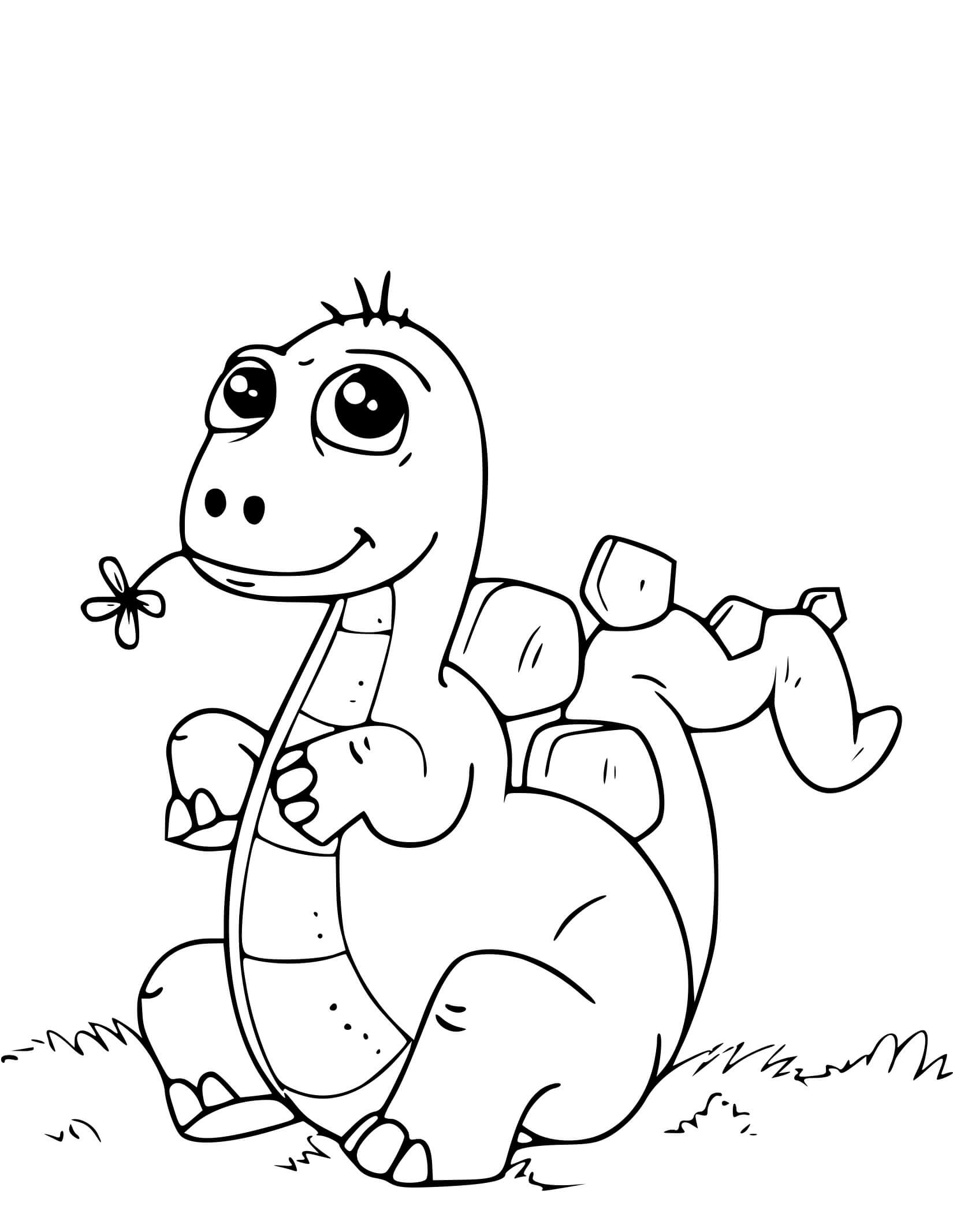 Coloriage Bébé Dinosaure Mange Une Feuille - Dinosaure à imprimer