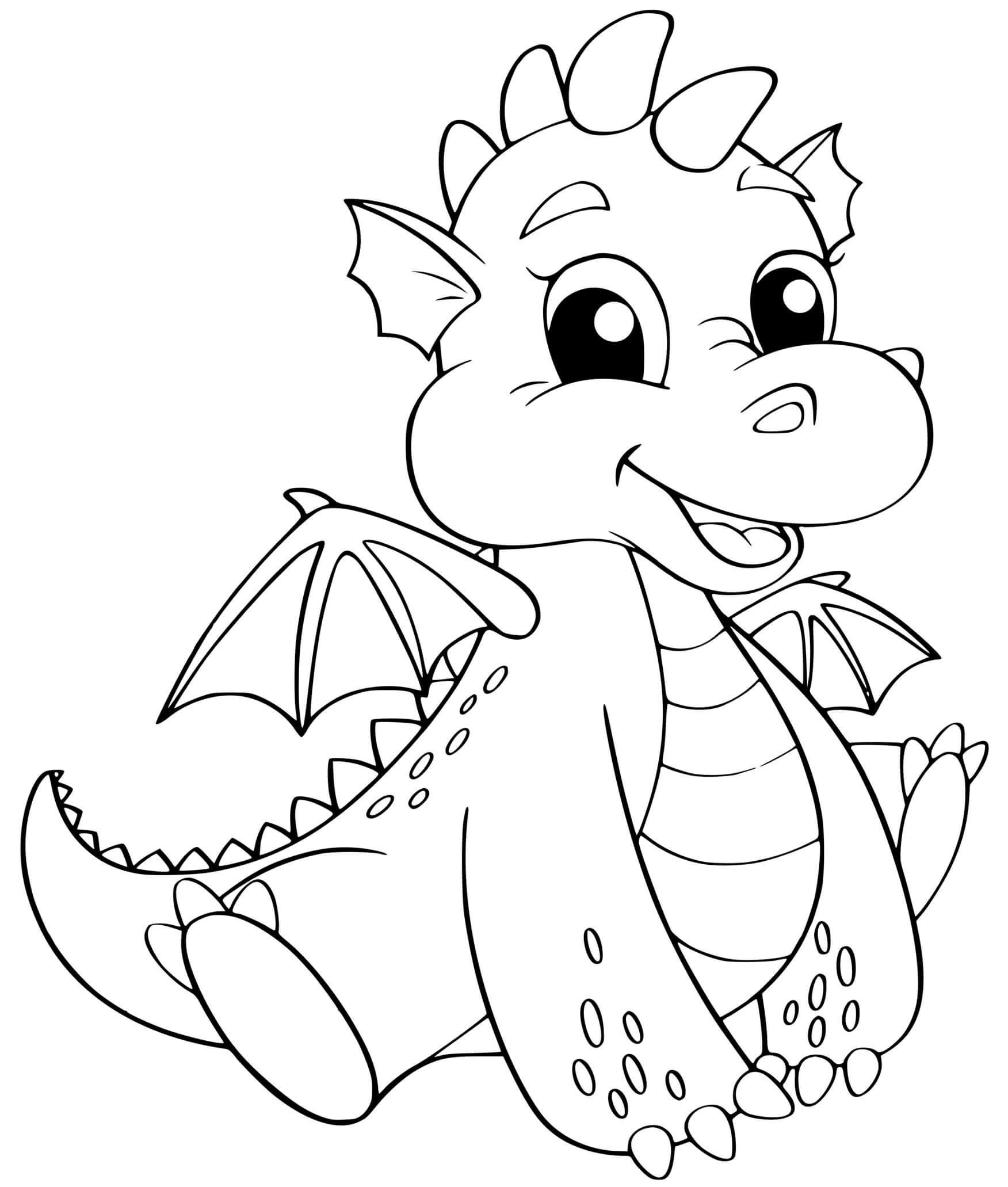 Coloriage Bébé Dragon Facile Avec Un Sourire - Dragon à imprimer