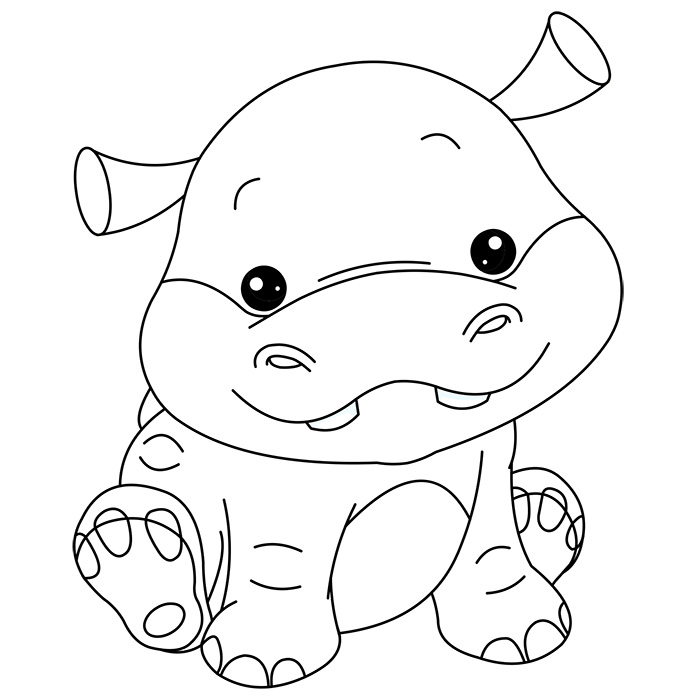 Coloriage Bébé Hippopotame - Animaux à imprimer