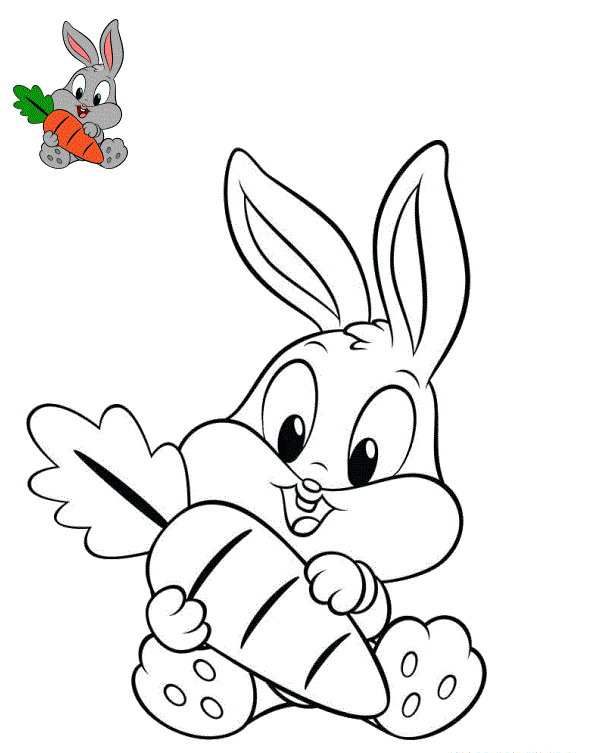 Coloriage Bébé Lapin Mignon Carotte Pâques - Lapin de Pâques à imprimer