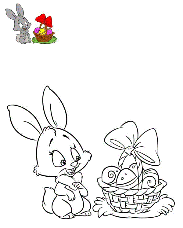 Coloriage Bébé Lapine Près Dun Panier Œufs - Lapin de Pâques à imprimer