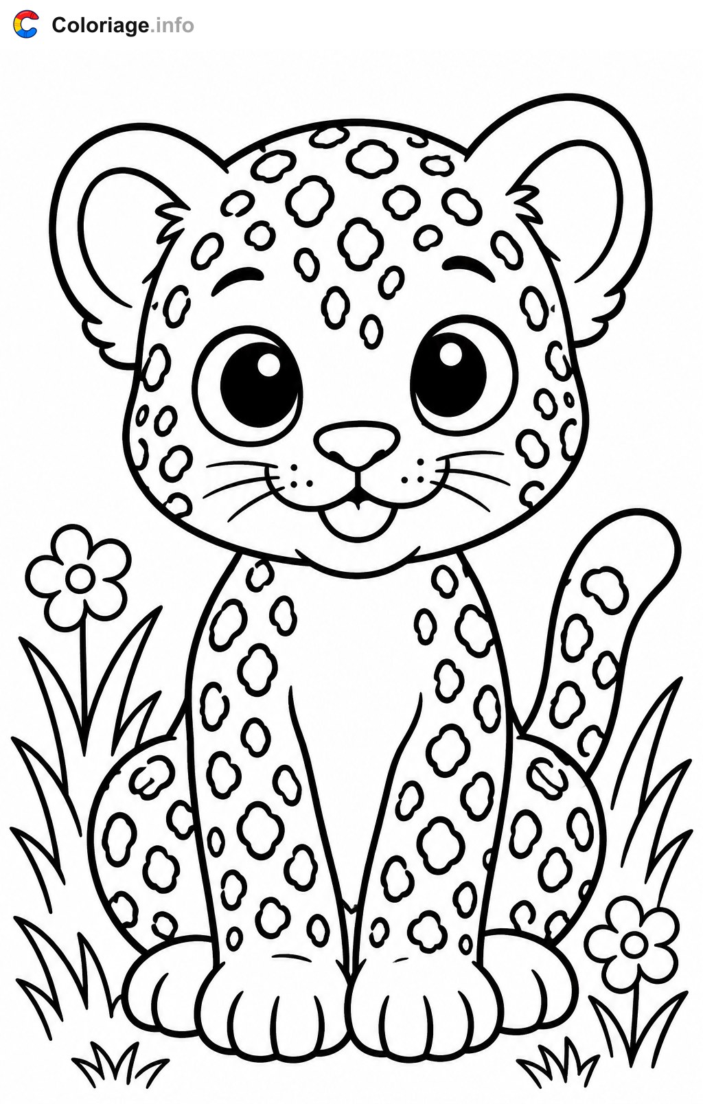 Leopardenbaby sitzt im Gras - Ausmalbilder — Ausmalbild zum Ausdrucken