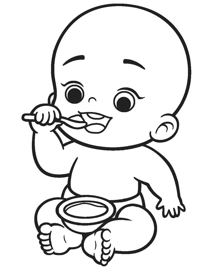 Coloriage Bébé Mange Une Soupe - Bébé à imprimer