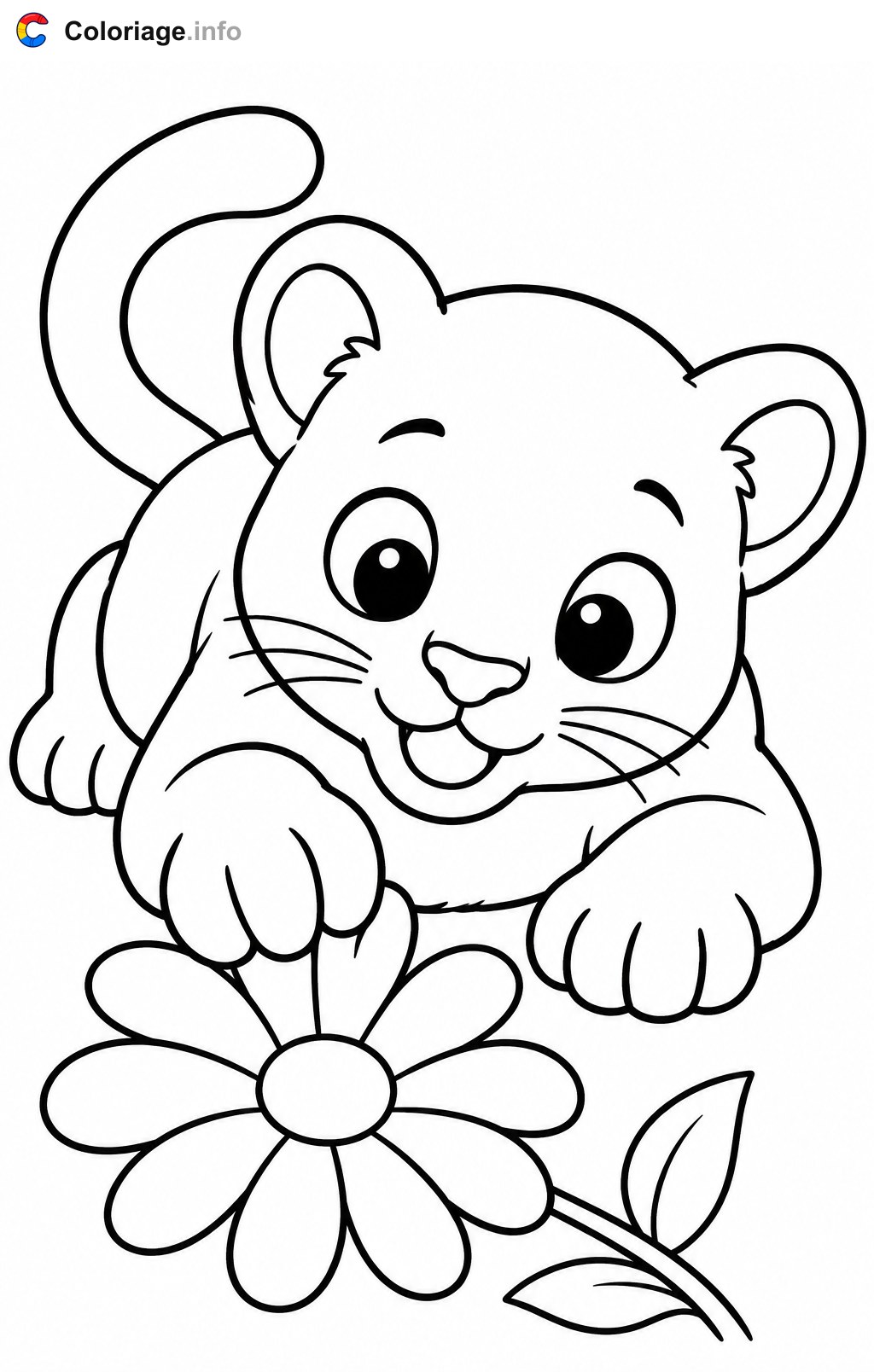 Kleine Pantherin spielt mit einer Blume - Ausmalbilder — Ausmalbild zum