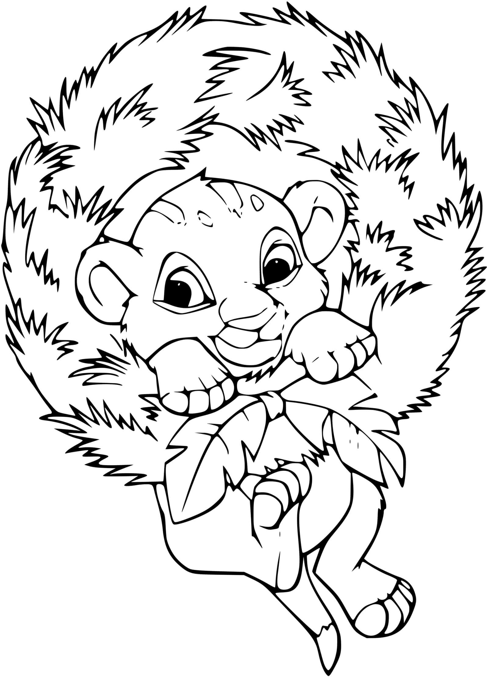 Coloriage Bébé Simba Se Berce Couronne De Noël - Couronne de Noël à imprimer